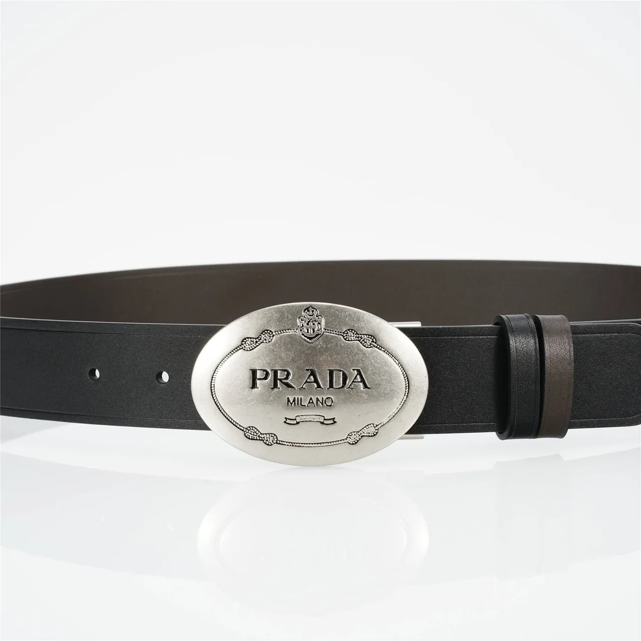 Prada Oval Buckle Black Leather Belt 7