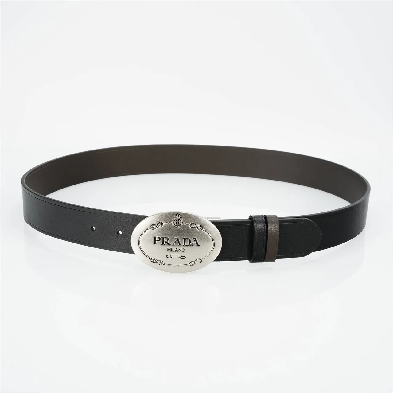 Prada Oval Buckle Black Leather Belt 8
