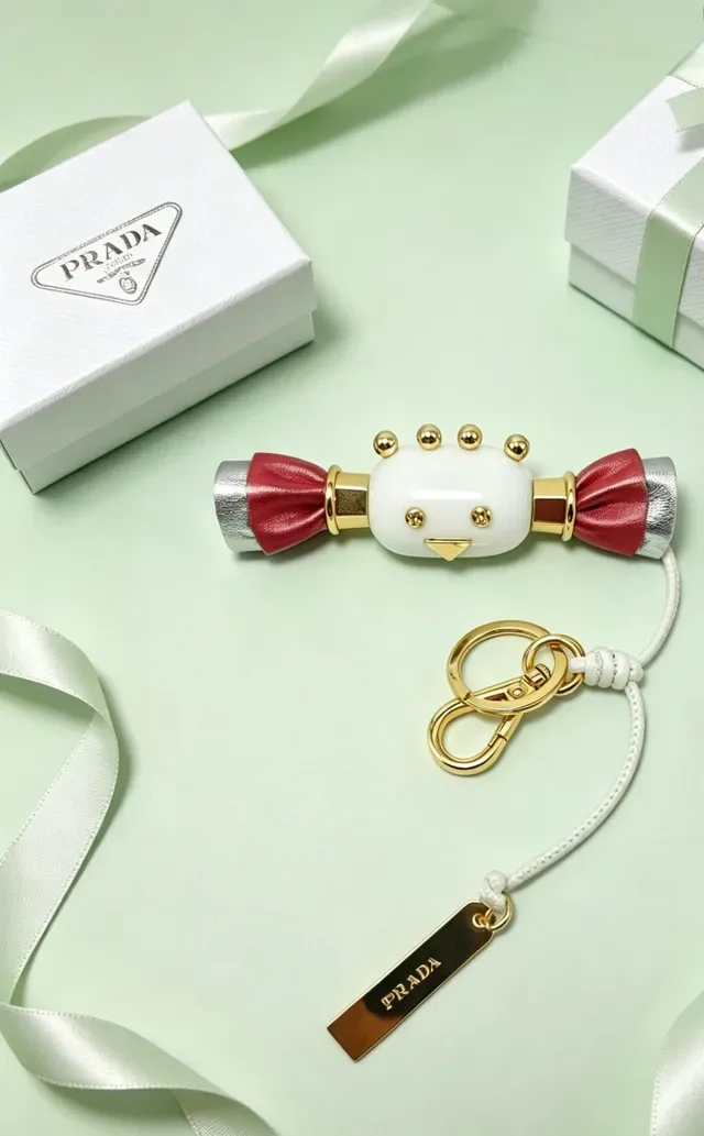 Prada Pink Gold Candy-Shaped Charm Leather Bow Detail Crossbody Bag 3