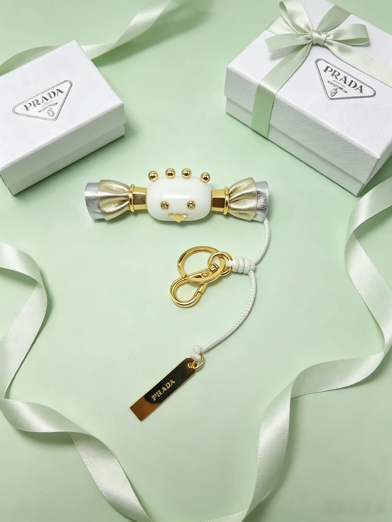 Prada Pink Gold Candy-Shaped Charm Leather Bow Detail Crossbody Bag 4