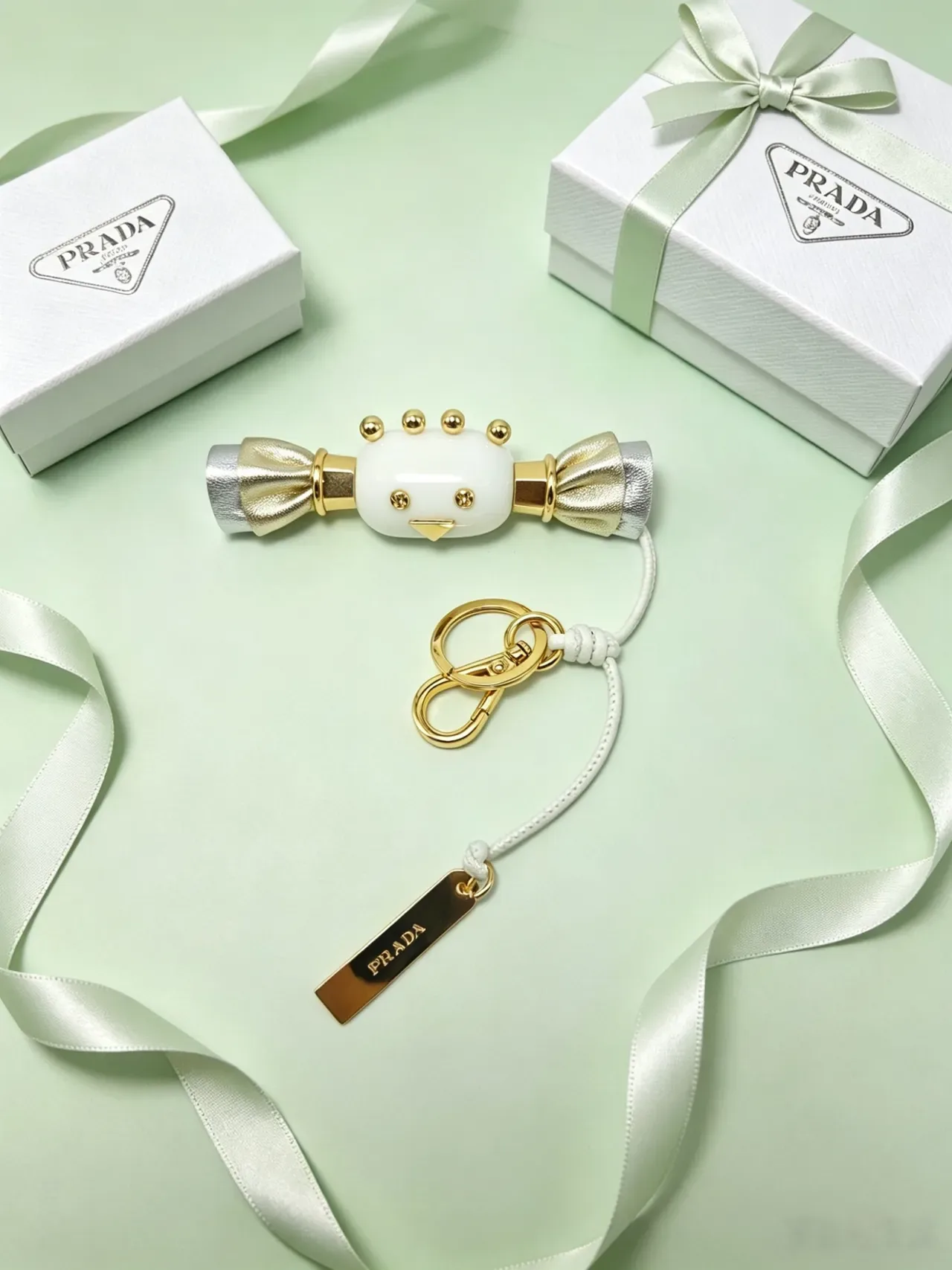 Prada Pink Gold Candy-Shaped Charm Leather Bow Detail Crossbody Bag 5