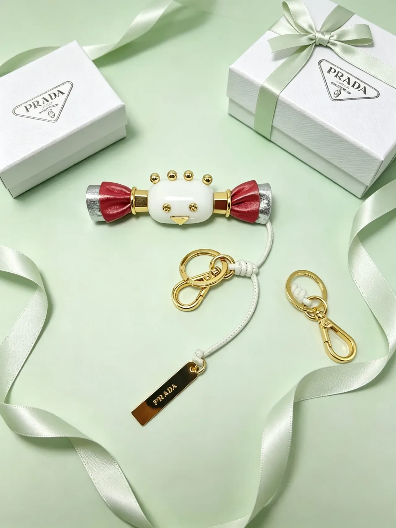 Prada Pink Gold Candy-Shaped Charm Leather Bow Detail Crossbody Bag 9