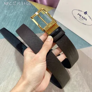 Prada Reversible Belt Brown Gold Saffiano Textured Leather Belt