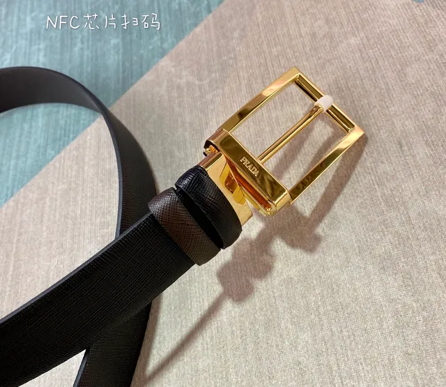 Prada Reversible Belt Brown Gold Saffiano Textured Leather Belt 2