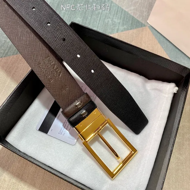 Prada Reversible Belt Brown Gold Saffiano Textured Leather Belt 3