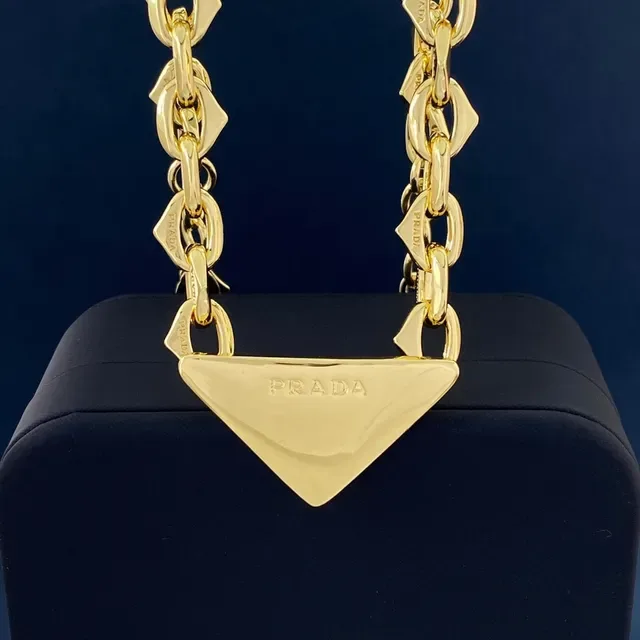 Prada Triangle Pendant Gold-Tone Chain Necklace 2