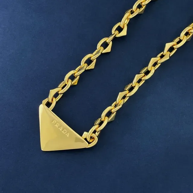 Prada Triangle Pendant Gold-Tone Chain Necklace 3