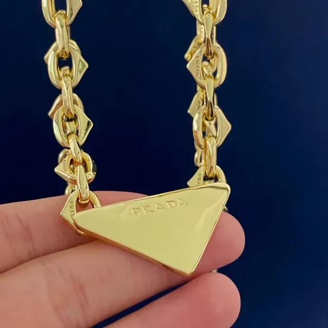 Prada Triangle Pendant Gold-Tone Chain Necklace 4