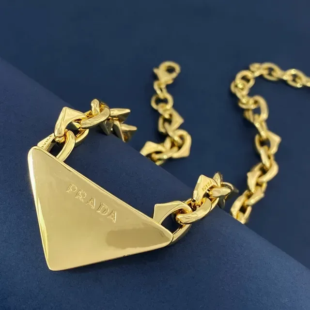 Prada Triangle Pendant Gold-Tone Chain Necklace 7