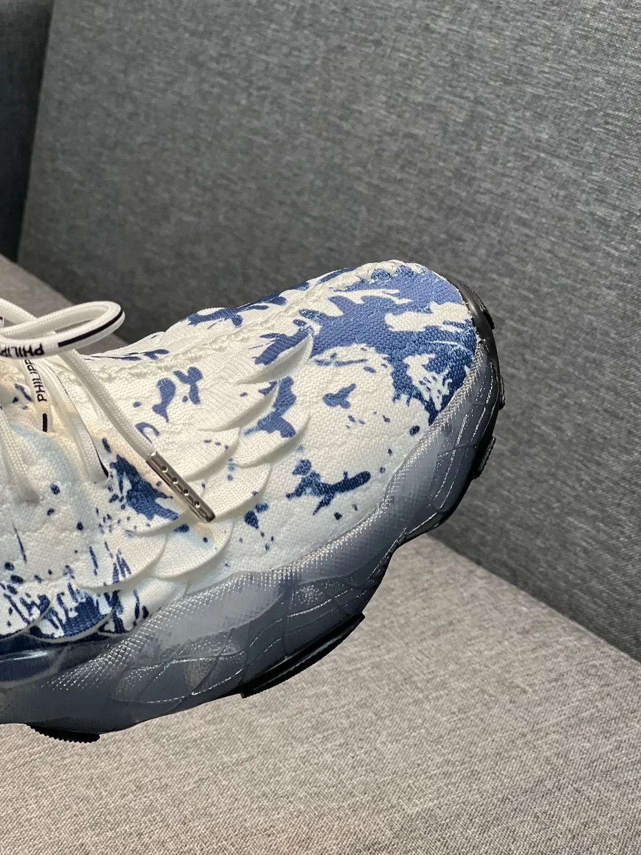 Prada White Blue Quilted Upper Splatter Print Chunky Sneakers 3