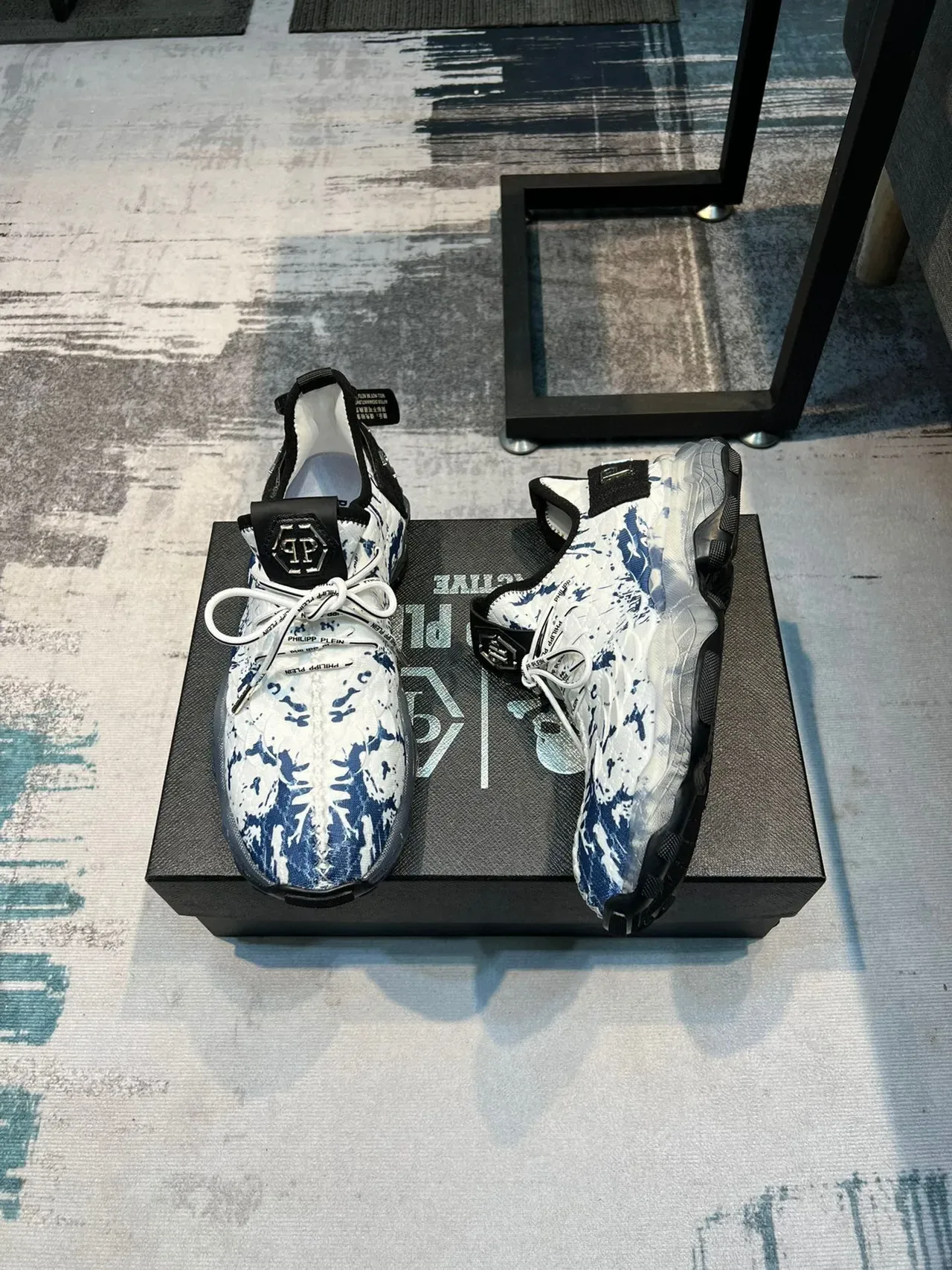 Prada White Blue Quilted Upper Splatter Print Chunky Sneakers 4