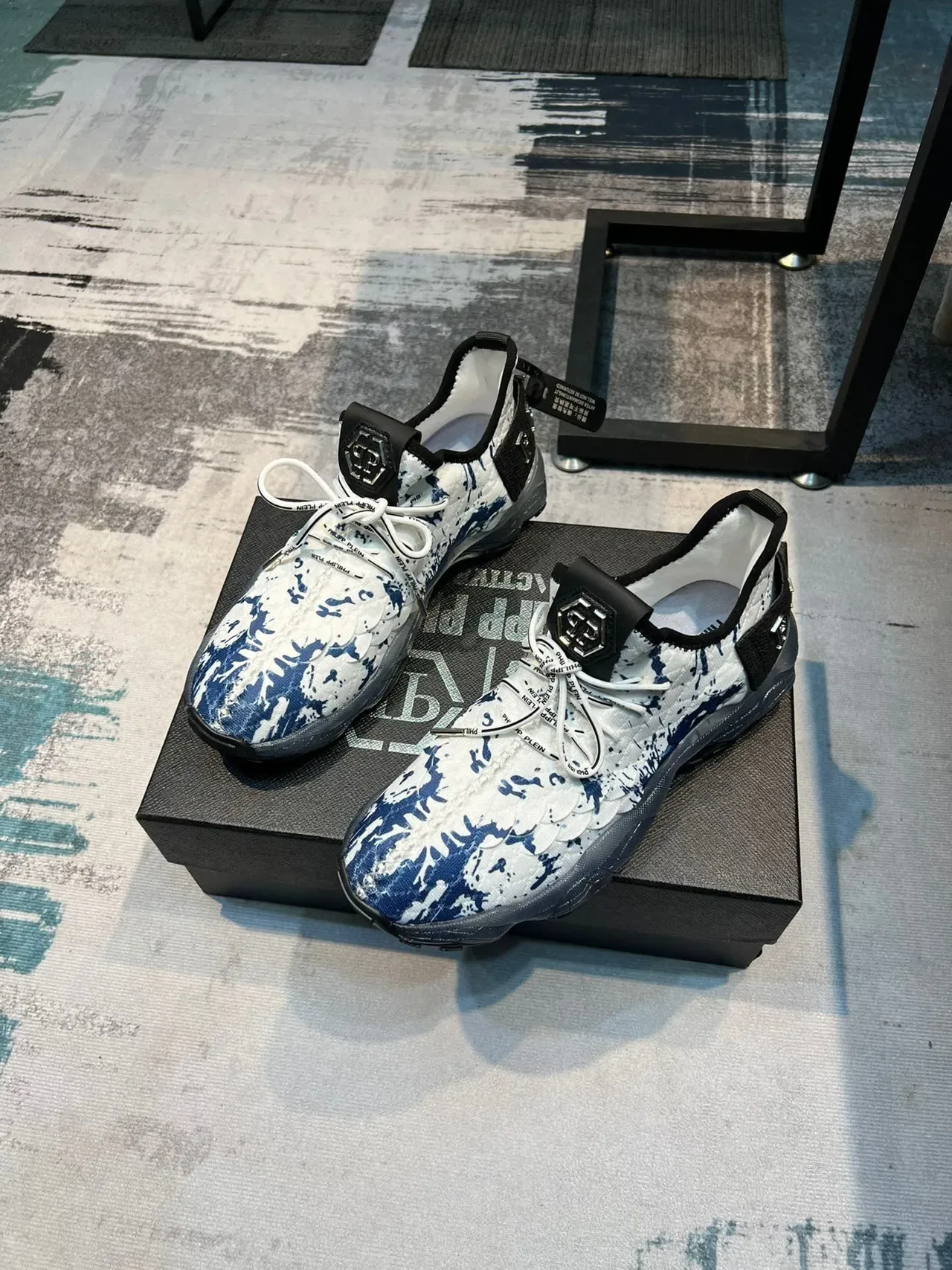 Prada White Blue Quilted Upper Splatter Print Chunky Sneakers 5