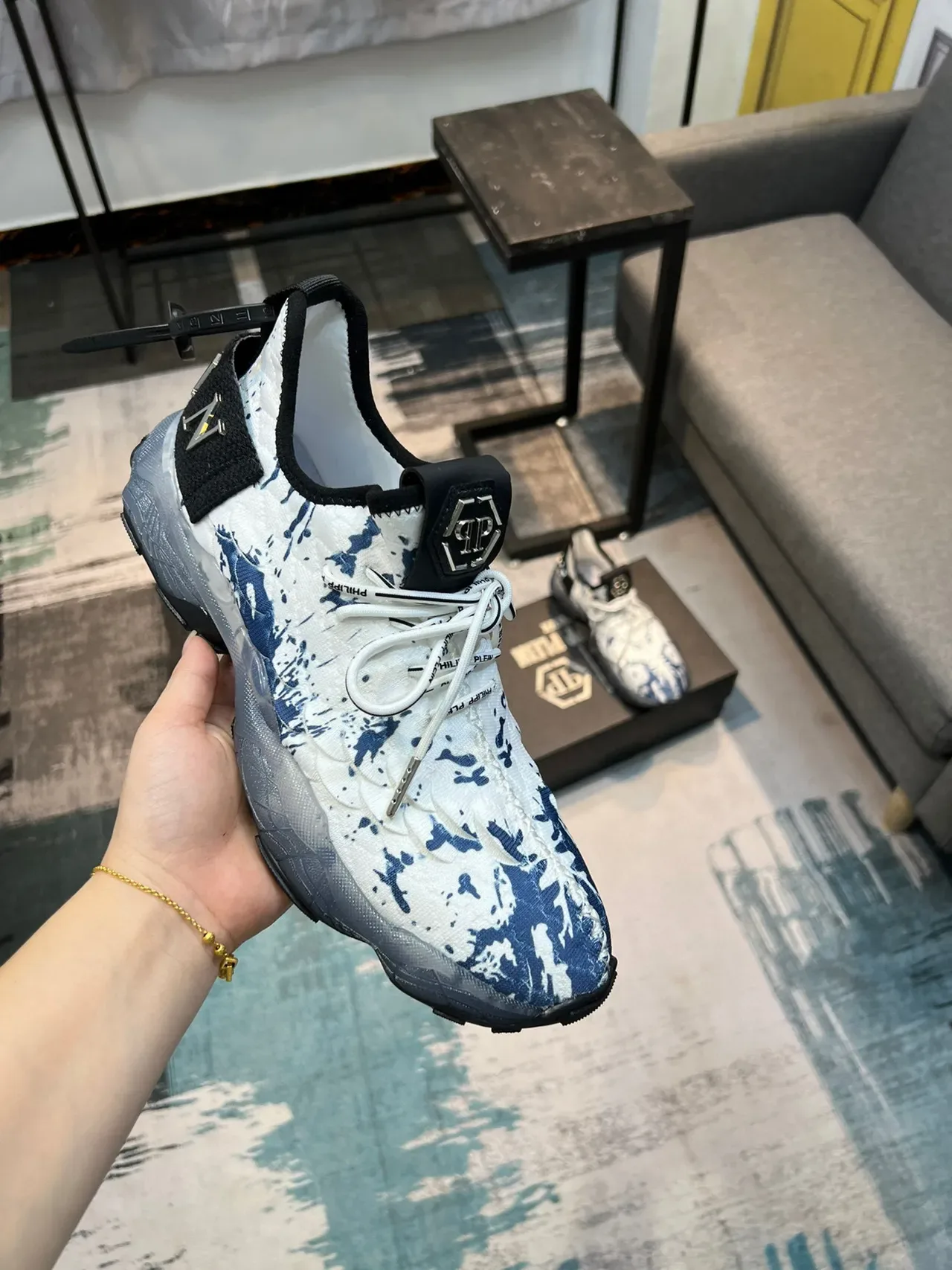 Prada White Blue Quilted Upper Splatter Print Chunky Sneakers 6