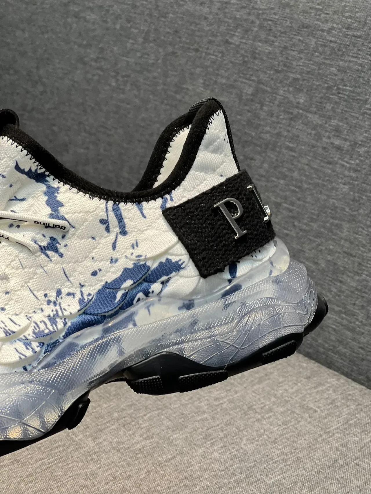 Prada White Blue Quilted Upper Splatter Print Chunky Sneakers 8