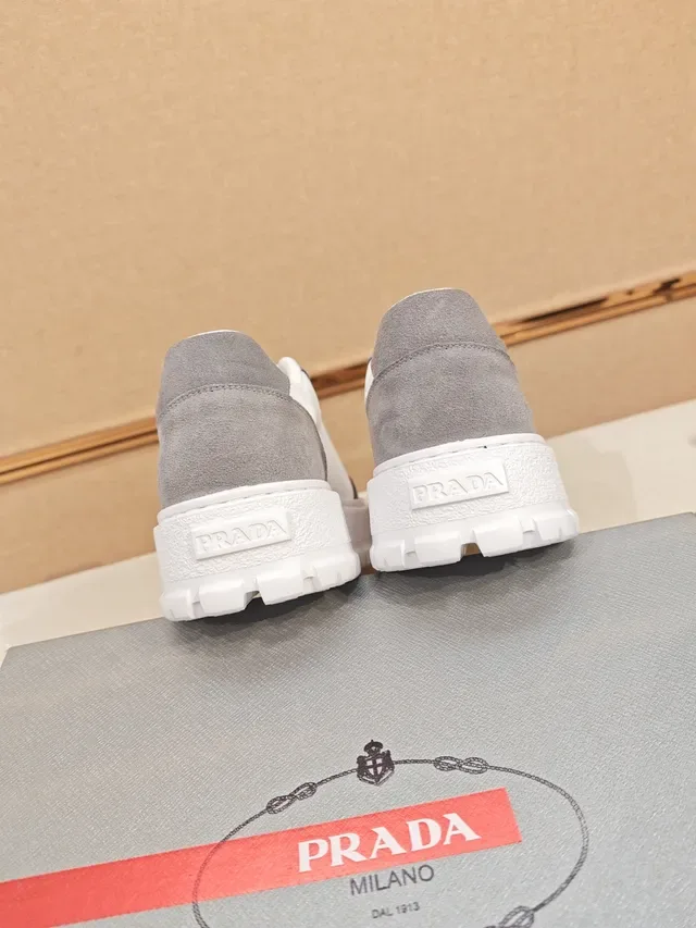 Prada White Gray Two-Tone Suede And Smooth Upper Chunky Sneakers 3