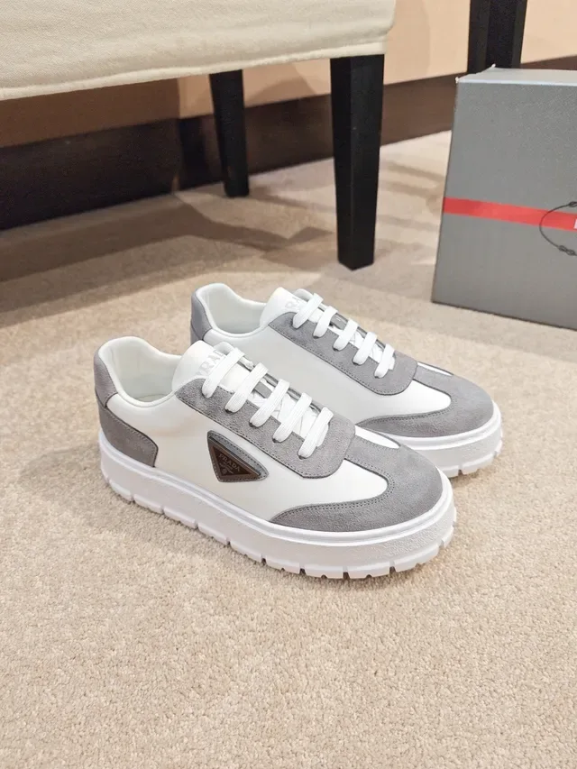 Prada White Gray Two-Tone Suede And Smooth Upper Chunky Sneakers 4
