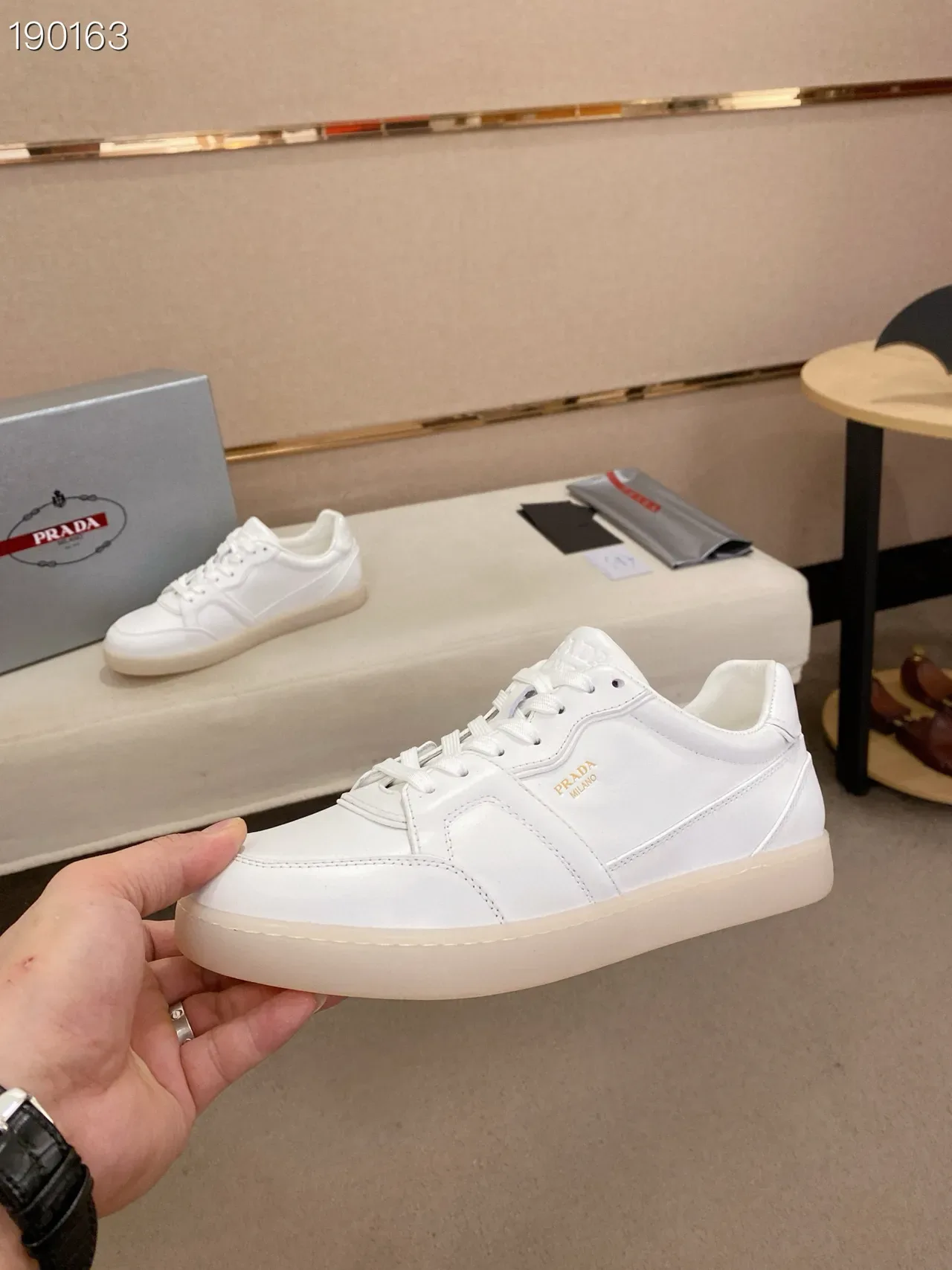 Prada White Paneled Leather Lifestyle Sneakers 4