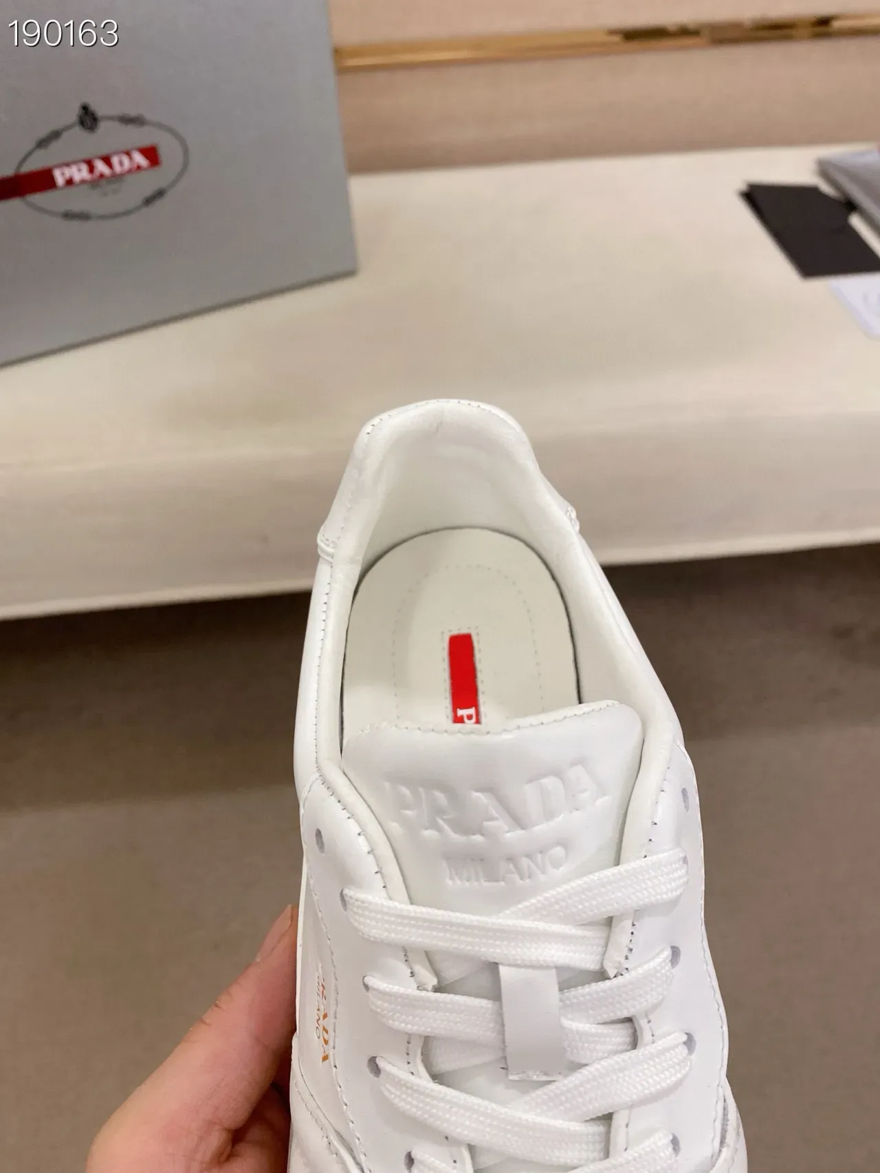 Prada White Paneled Leather Lifestyle Sneakers 6