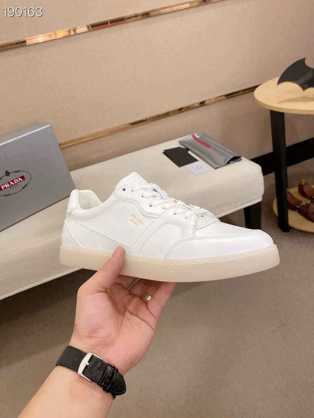 Prada White Paneled Leather Lifestyle Sneakers 7