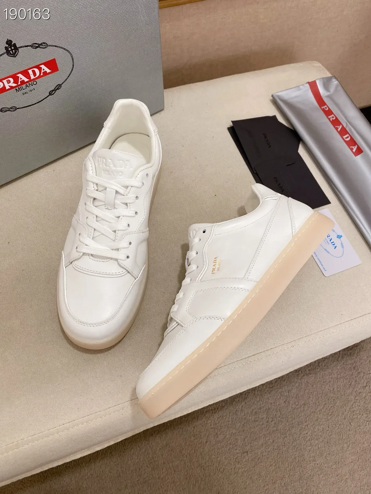 Prada White Paneled Leather Lifestyle Sneakers 8
