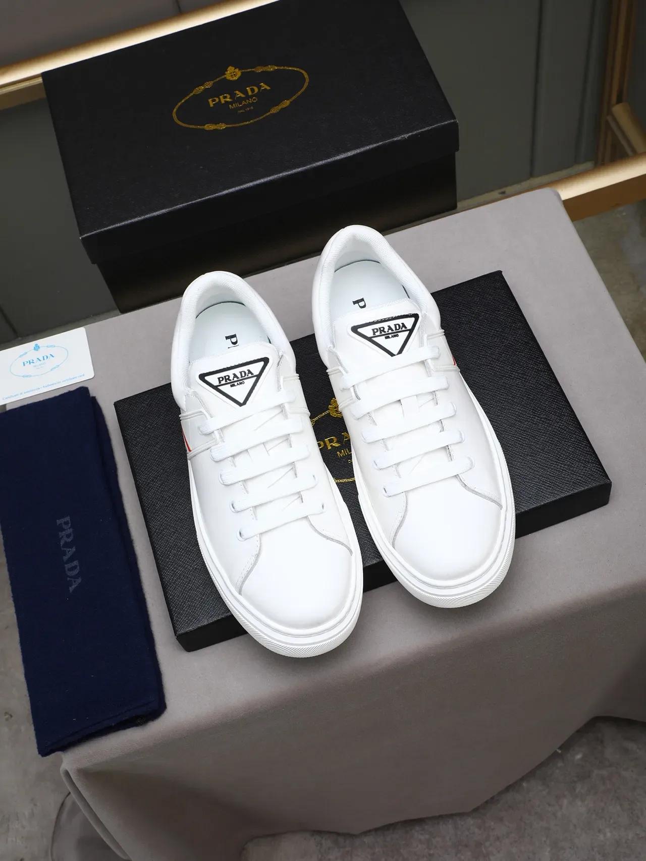 Prada White Red Low-Top Platform Sole Lifestyle Sneakers 2