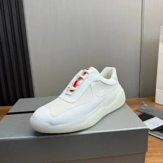 Prada Blanco Rojo Malla Y Cuero Suave Superior Suela Gruesa Translucida Zapatos Lifestyle