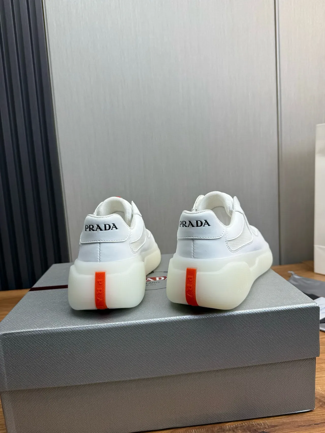 Prada White Red Mesh And Smooth Leather Upper Thick Translucent Sole Lifestyle Sneakers 5