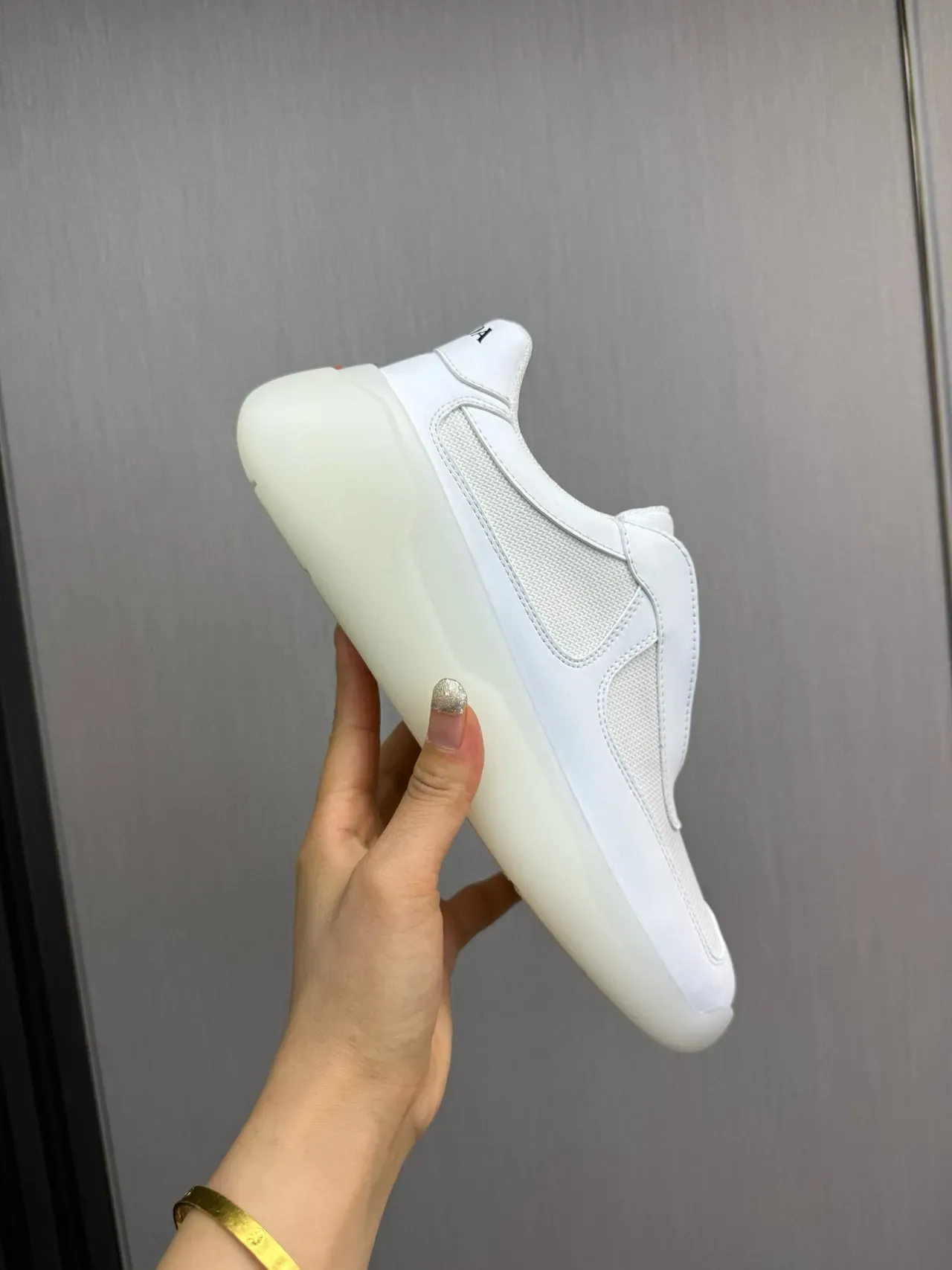 Prada White Red Mesh And Smooth Leather Upper Thick Translucent Sole Lifestyle Sneakers 7