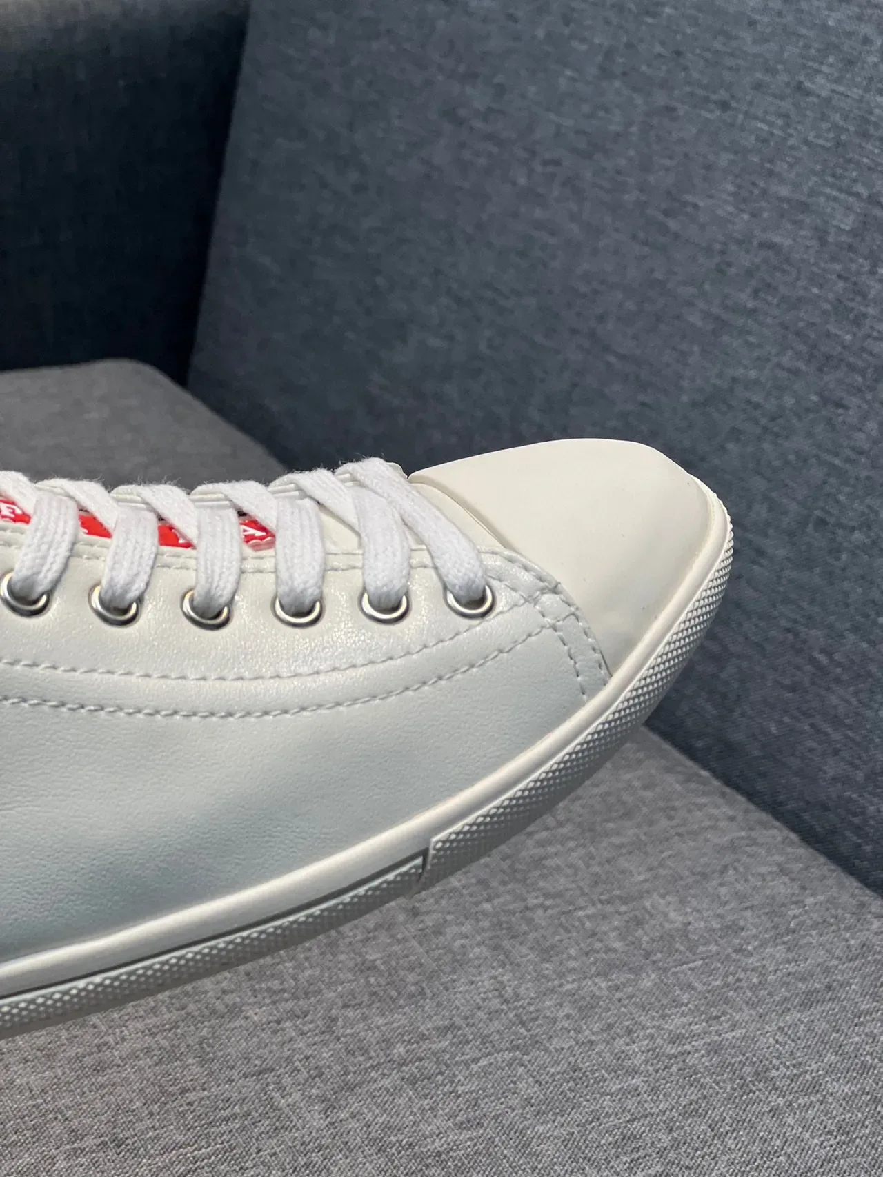 Prada White Red Minimalist Smooth Leather-Like Upper Lifestyle Sneakers 3