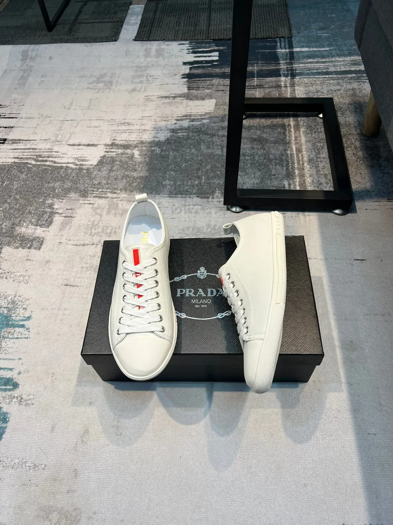 Prada White Red Minimalist Smooth Leather-Like Upper Lifestyle Sneakers 4