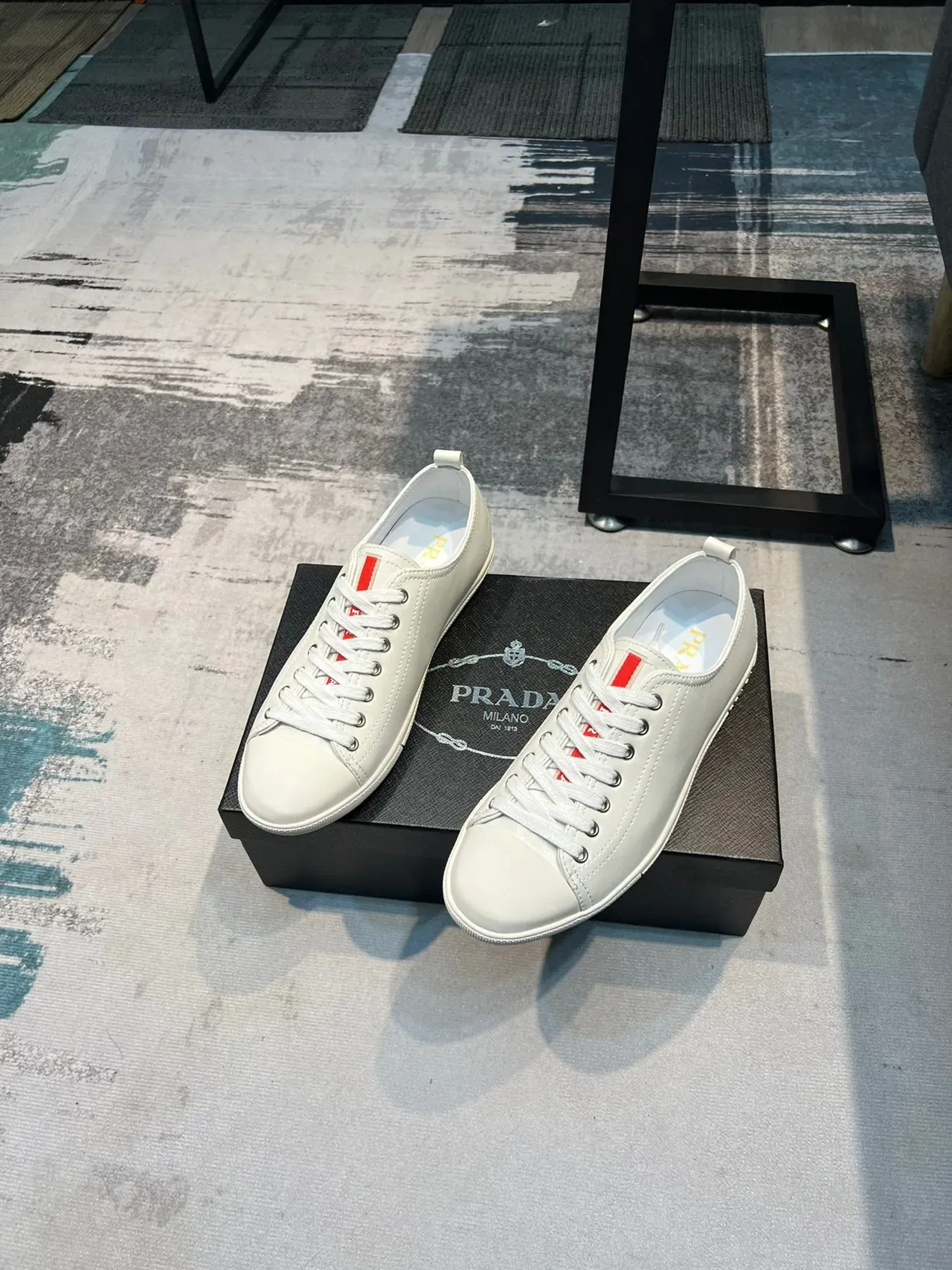 Prada White Red Minimalist Smooth Leather-Like Upper Lifestyle Sneakers 5