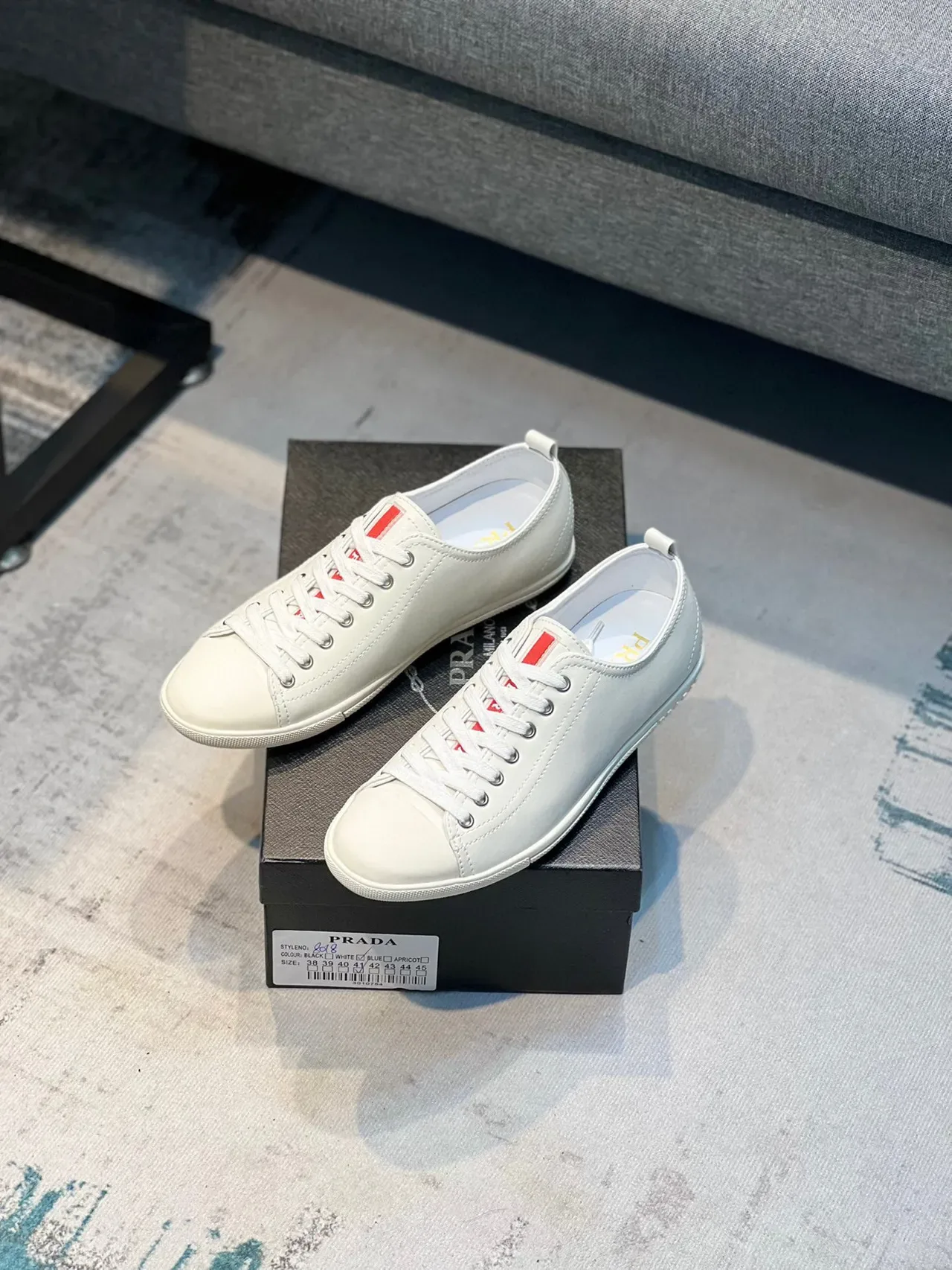 Prada White Red Minimalist Smooth Leather-Like Upper Lifestyle Sneakers 7