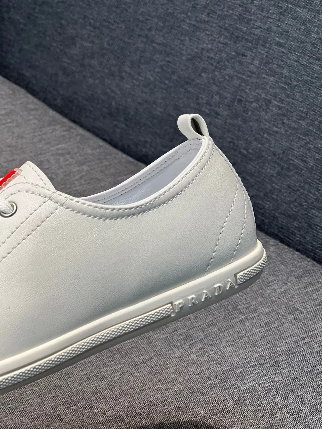 Prada White Red Minimalist Smooth Leather-Like Upper Lifestyle Sneakers 8