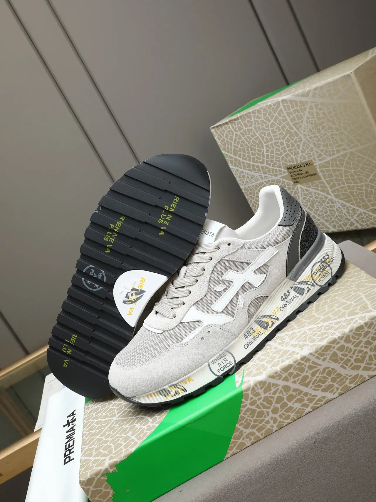 Premiata Gray Black Mixed-Material Upper Sculpted Printed Midsole Sneakers 5