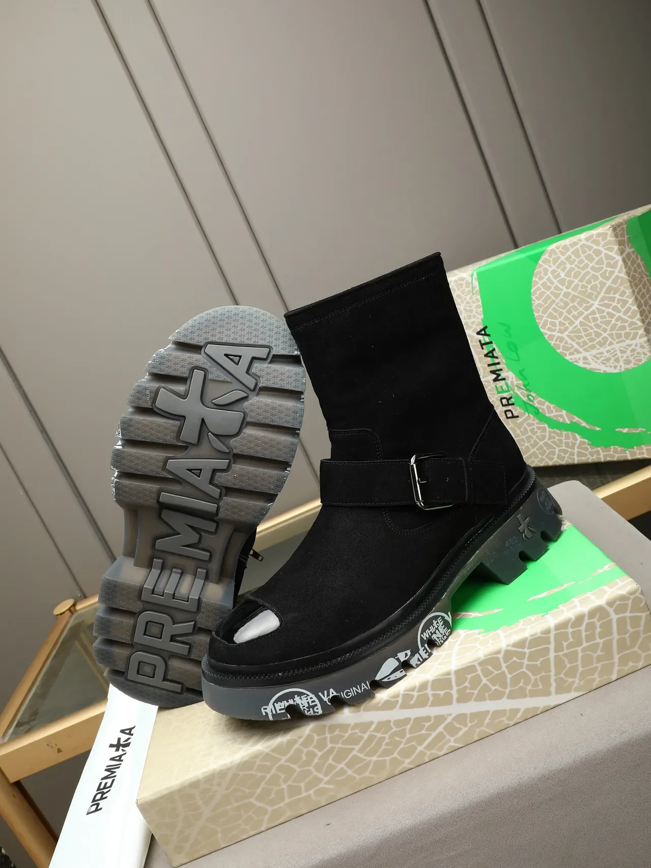 Premiata Rien Ne Va Plus Black Suede Buckle Strap Ankle Boot 4