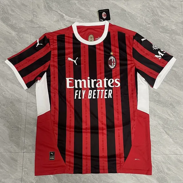 Puma AC Milan Maillot Domicile Rouge Noir Rayé Vertical Manches Courtes 2
