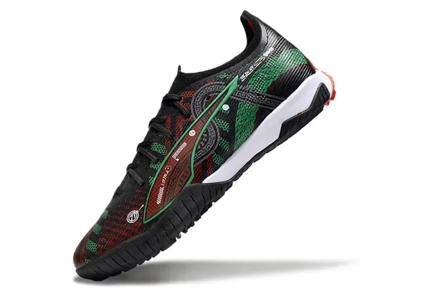 Puma Black Green Textured Synthetic Upper Geometric Pattern Overlay Indoor Soccer Shoes 3