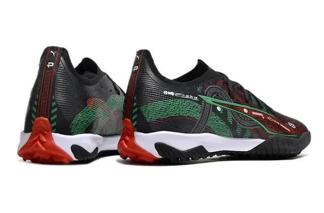 Puma Black Green Textured Synthetic Upper Geometric Pattern Overlay Indoor Soccer Shoes 5
