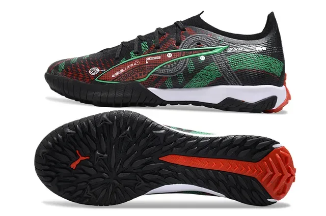 Puma Black Green Textured Synthetic Upper Geometric Pattern Overlay Indoor Soccer Shoes 6