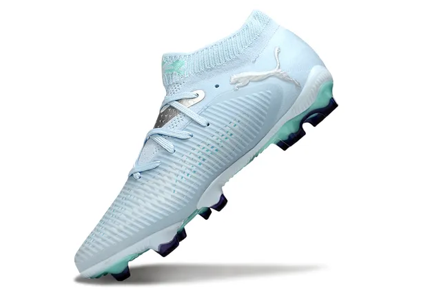 Puma Bleu Vert Col tricoté à nervures Synthétique Avant-pied Cage Sol ferme Chaussures de football 3