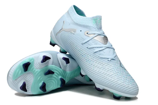 Puma Bleu Vert Col tricoté à nervures Synthétique Avant-pied Cage Sol ferme Chaussures de football 4