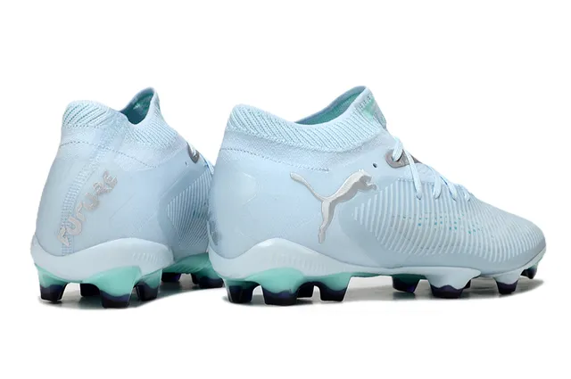 Puma Bleu Vert Col tricoté à nervures Synthétique Avant-pied Cage Sol ferme Chaussures de football 5