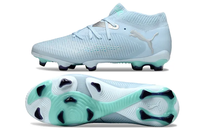 Puma Bleu Vert Col tricoté à nervures Synthétique Avant-pied Cage Sol ferme Chaussures de football 6