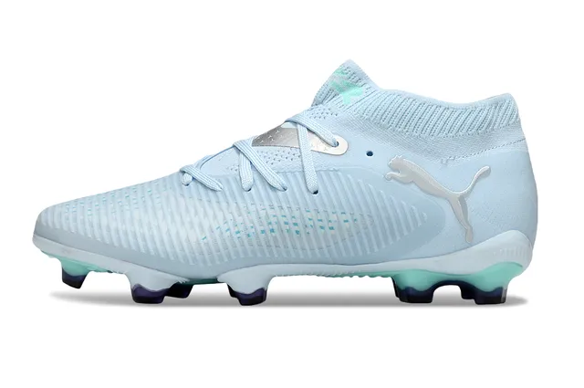 Puma Bleu Vert Col tricoté à nervures Synthétique Avant-pied Cage Sol ferme Chaussures de football 7
