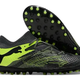 Puma Future Z Black Green Knit Upper Asymmetrical Lacing Turf Soccer Shoes