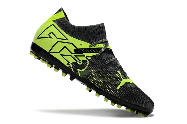 Puma Future Z Preto Verde Upper Knit Cadarço Assimétrico Sapatos de Futebol Gramado 3