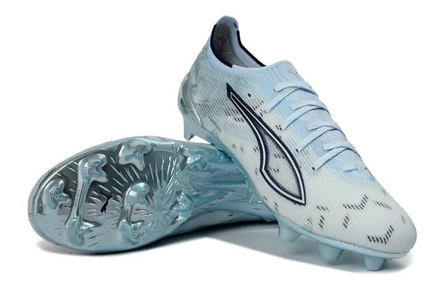 Puma Future Z Bleu Argent Haut en Tricot Léger Semelle Translucide Terrain Firme Chaussures de Football 4