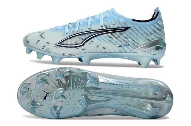 Puma Future Z Bleu Argent Haut en Tricot Léger Semelle Translucide Terrain Firme Chaussures de Football 6