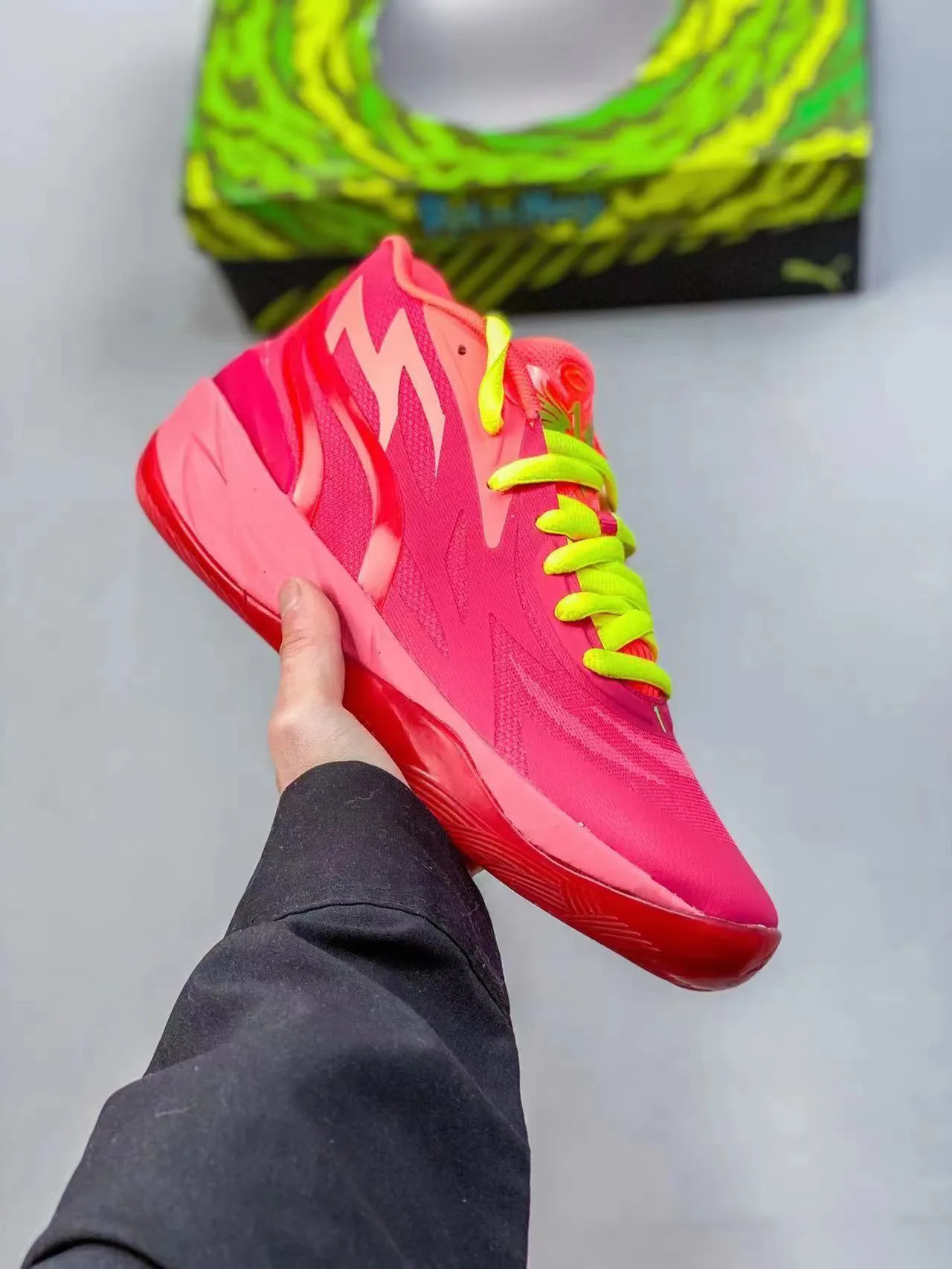 Puma Ramelo Bauer Personal Second Generation Tênis de Basquete rosa vivo e verde neón 3