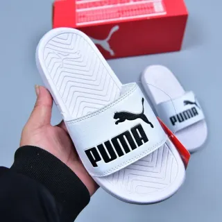 Puma Slide White Black Logo Slippers